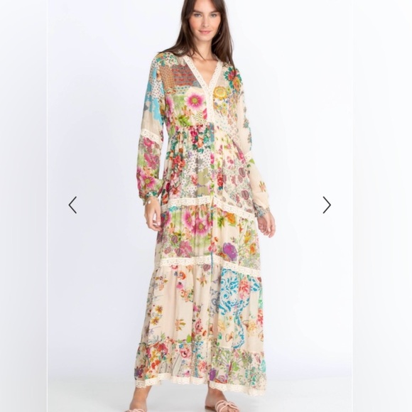 Johnny Was Dresses & Skirts - Johnny Was Milana Silk Blend Floral Patchwork Maxi Dress Size Large